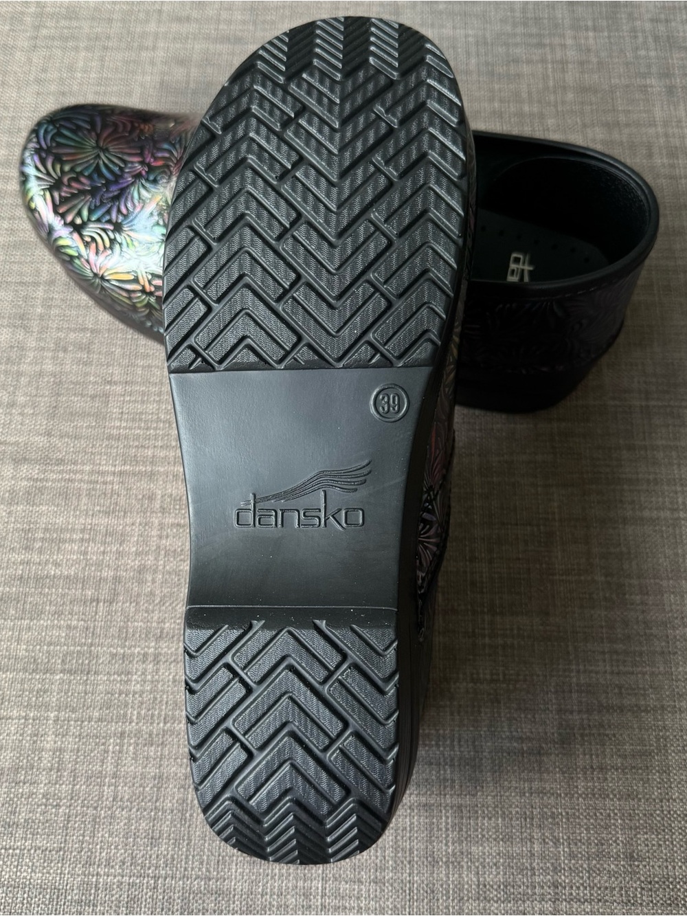 Dansko Clog Shoes Womens EU 39 8.5 Black Patent Leather Metallic Firework Nurse - Picture 3 of 6